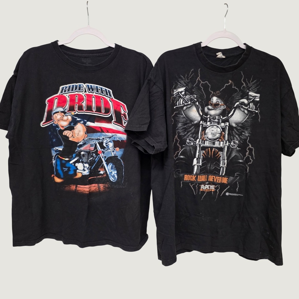 Biker Grunge Popeye Cycle Club Moto Graphic T-Shirt Bundle Men XL Black - FLAW